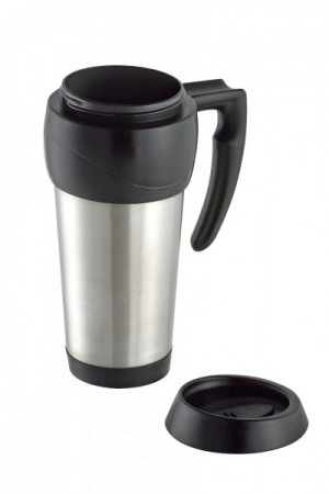 JARRO TÉRMICO METÁLICO CON TAPA Código: T54 9 x 20,4 cm. (Las medidas no incluyen el mango) Metal y plástico. Contenido: 500 ml. Con mango e interior plástico. Exterior metálico.