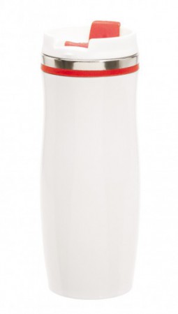 TARRO metálico "SILUET" Código: T295 Ø 6,8 x 19,5 Acero inoxidable y plástico. Diseño de doble pared. Superficie exterior térmica. Mantiene la temperatura del interior. Irrompible. Capacidad: 380 ml. Rojo Verde Azul Negro