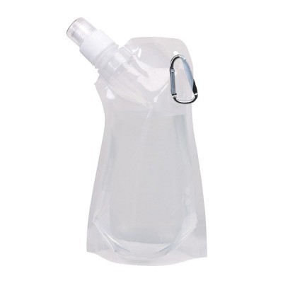 ENVASE FLEXIBLE SIMPLY MAGIC Código: T329 23 x 14 x 3,5 cm. Plástico. Botella de agua con tapón y mosquetón, vacía se puede plegar para ganar espacio, capacidad aproximada 480 ml.