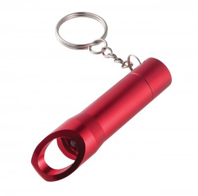 LLAVERO DESTAPADOR CON LINTERNA CÓDIGO: T309 7 x 2,8 cm. Llavero linterna LED x 3 y destapador de metal. Pilas tipo botón incluidas.