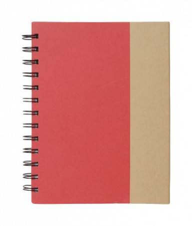 LIBRETAS "ECO" CÓDIGO: T327 18 x 13,5 x 1 cm. Cuaderno de cartón con espiral. Dos post it rectangulares (grande y mediano), cinco post it señaladores de diferente color y bolígrafo.