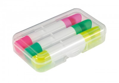 SET DE RESALTADORES "SENSATION" Código: T292 8,5 x 5 x 2 cm Plástico. Set de 3 resaltadores plásticos . Estuche plástico transparente. NO SE SECA. 