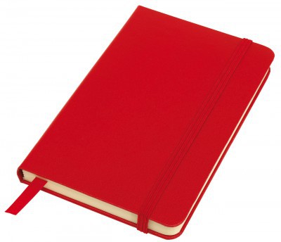 LIBRETA MEDIANA Código: T277 14 x 1,5 x 21 cm Cartón. 80 hojas rayadas.160 páginas.Separador de hojas en tela. Cierre con banda elástica. Color Negro - Plomo - Rojo - Azul 